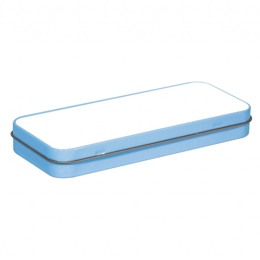 sublimation blanks, blue metal stationery tin, dye sublimation supplies, rectangle tin.