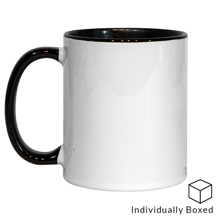 two tone black sublimation mug, two colour sublimation mug, 11oz sublimation mug with black inner &amp; handle