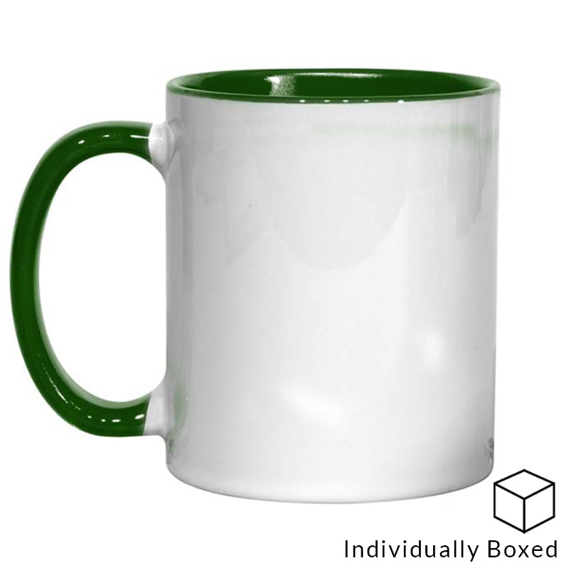 wholesale sublimation supplies, sublimation blanks, sublimation mugs, green inner and handle, sublimation mugs, sublimation blanks