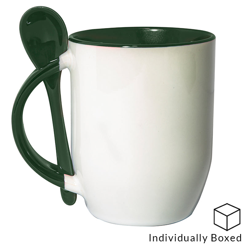 dye sublimation supplies, two tone sublimation mug, two tone sublimation mug with spoon, sublimation blanks, mug with spoon, coloured mugs