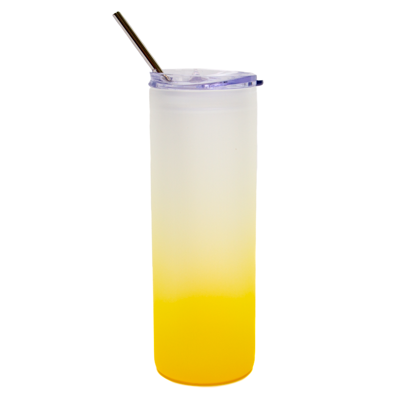 25oz frosted yellow glass tumbler, sublimation drinkware, frosted sublimation tumblers, dye sublimation supplies, sublimation tumblers, yellow frosted tumbler