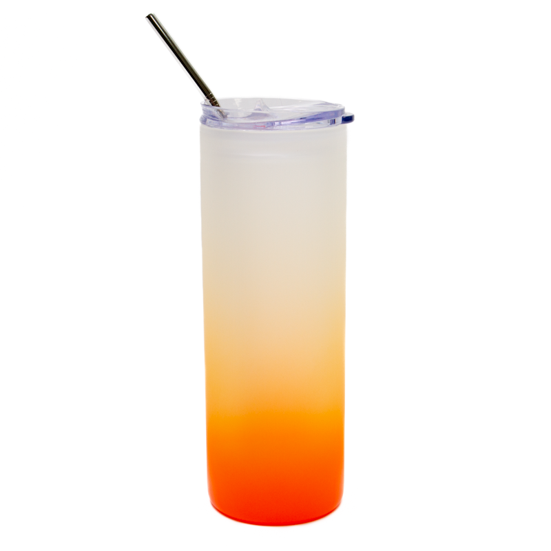 25oz frosted orange glass tumbler, sublimation drinkware, frosted sublimation tumblers, dye sublimation supplies, sublimation tumblers, orange frosted tumbler