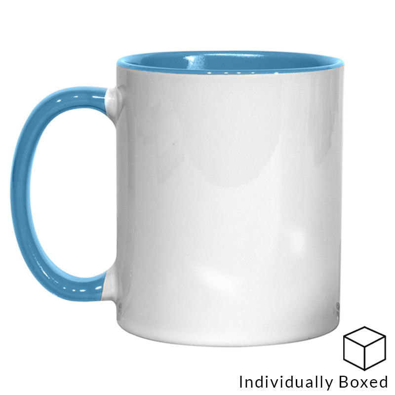 two tone blue sublimation mug, two colour sublimation mug, 11oz sublimation mug with blue inner &amp; handle