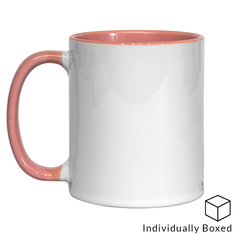 two tone pink sublimation mug, two colour sublimation mug, 11oz sublimation mug with pink inner &amp; handle