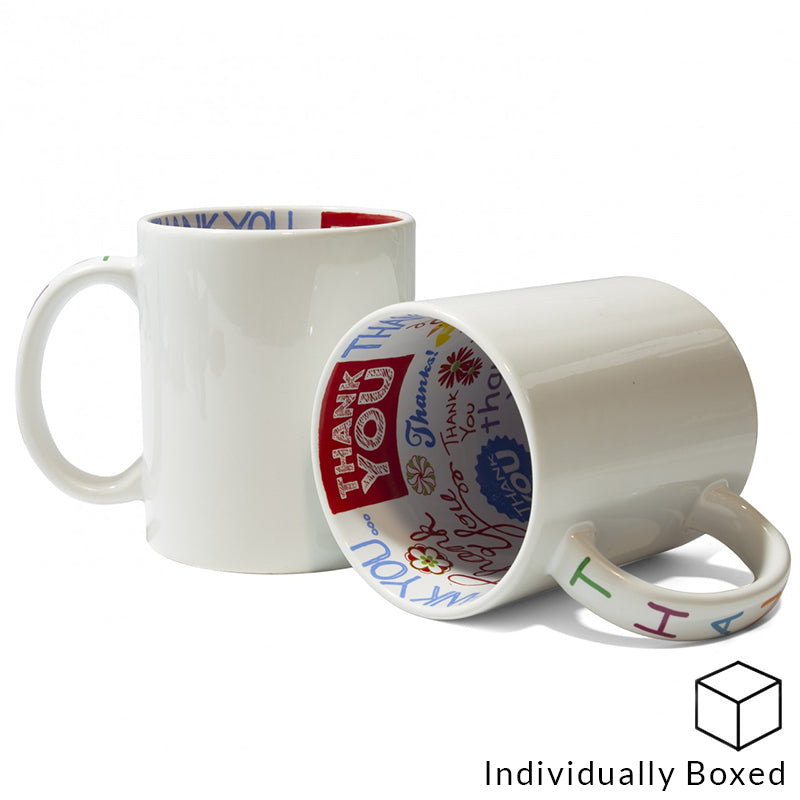 dye sublimation supplies, sublimation blanks, sublimation mug, thank you mug, inner mug