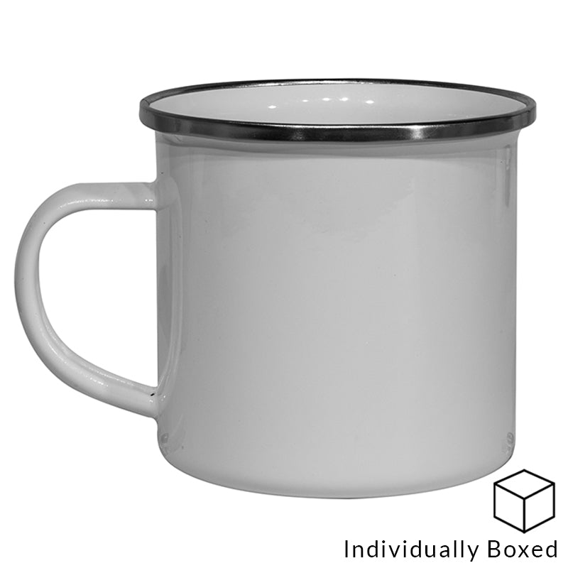 white enamel mug, dye sublimation mug, 12oz sublimation mug, 12oz enamel mug