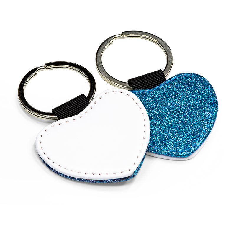 sublimation heart-shaped keyring, glitter blue , sublimation blanks