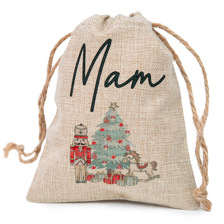 Large Faux Burlap Drawstring Bag