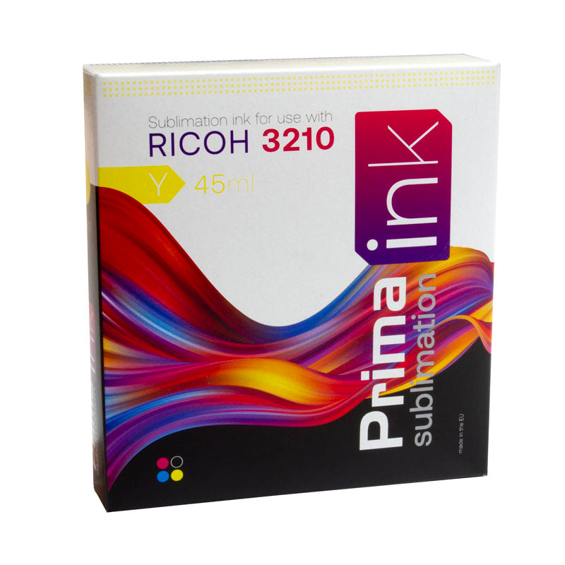 dye sublimation supplies, dye sublimation ink, prima sublimation ink, ricoh 3210 printer, ricoh 3210 sublimation ink, yellow sublimation ink