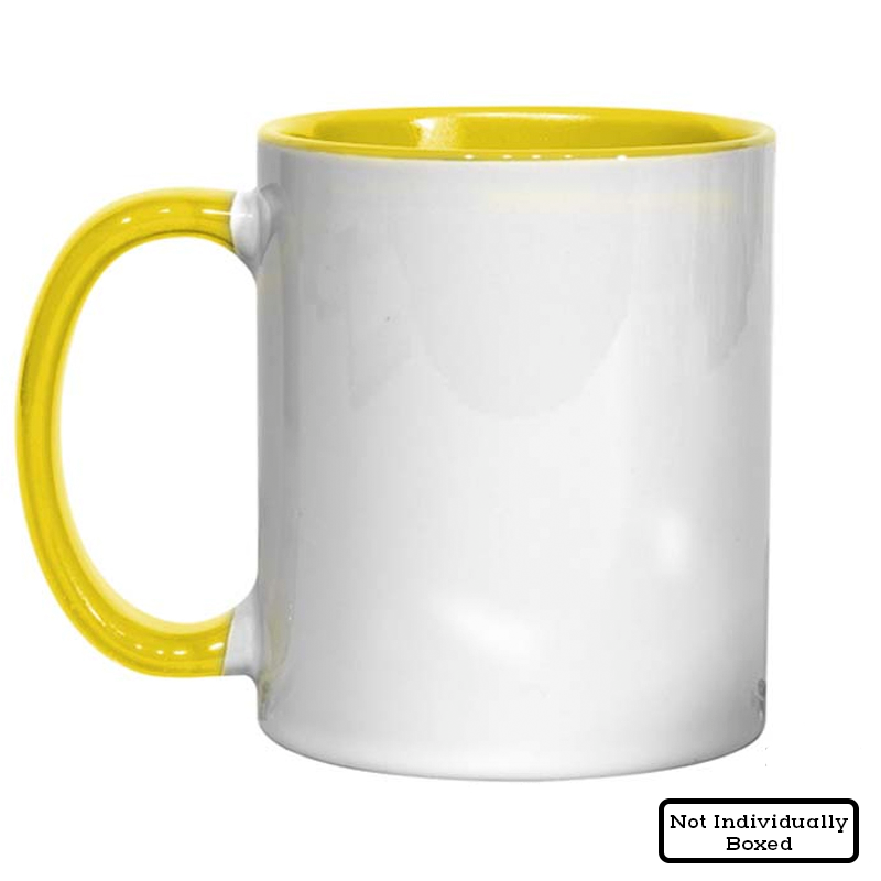 yellow inner and handle mug, coloured sublimation mug, inner and handle, 11oz sublimation mugs, 11oz yellow mug