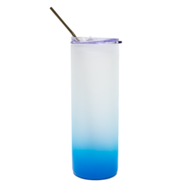 25oz Frosted Light Blue Glass Tumbler with Plastic Lid	