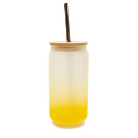 18oz Gradient Yellow Glass Tumbler with Bamboo Lid 