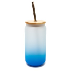 18oz Gradient Light Blue Glass Tumbler with Bamboo Lid	