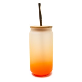 18oz Gradient Orange Glass Tumbler with Bamboo Lid	