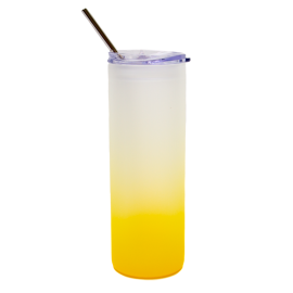 25oz Frosted Yellow Glass Tumbler with Plastic Lid	