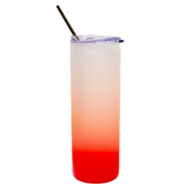 25oz Frosted Red Glass Tumbler with Plastic Lid	